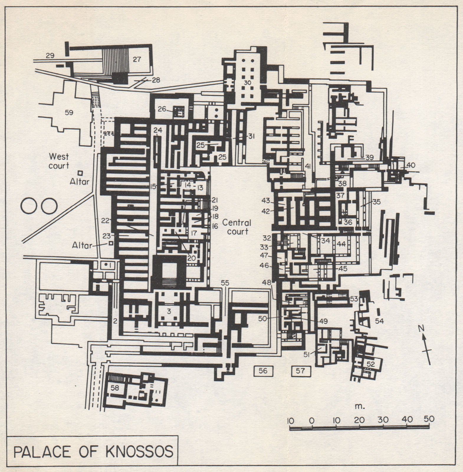 PALACE OF KNOSSOS vintage ground plan. Cnossos. Crete. Greece 1967 old map